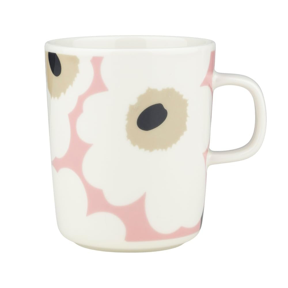 Marimekko Oiva Unikko pink flower mug in white stoneware, 8.8 oz
