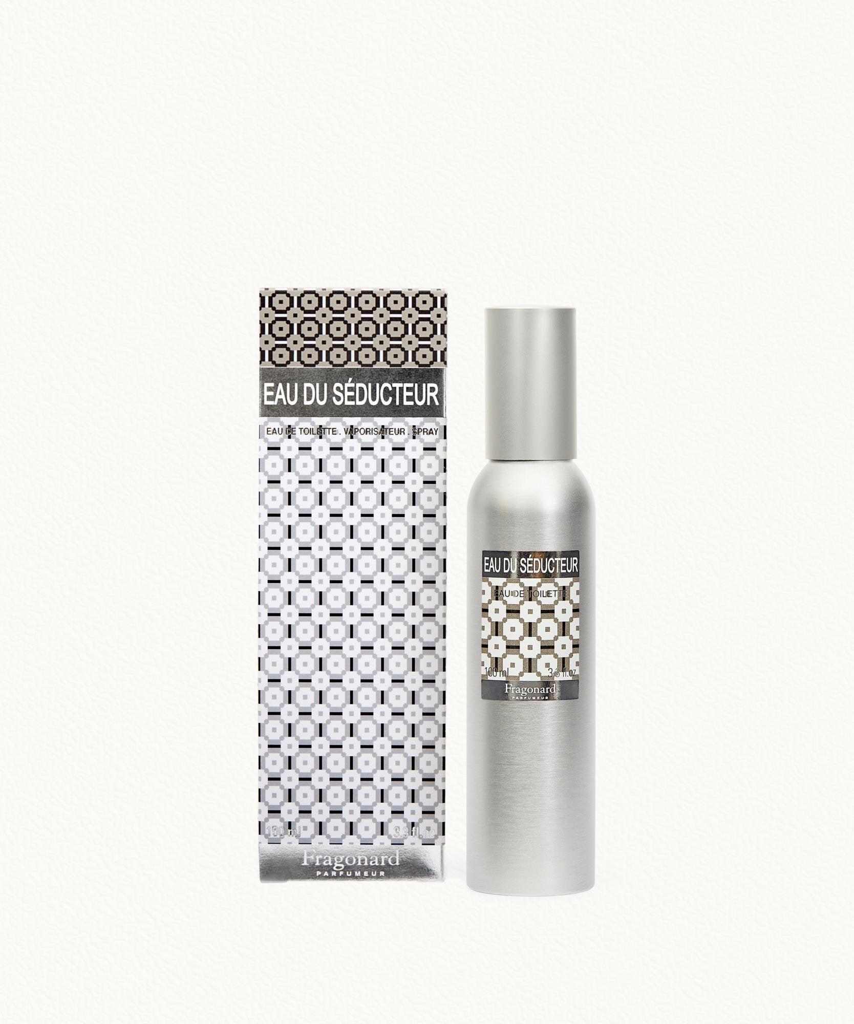 Fragonard Eau du Seducteur Eau de Toilette 100ml refillable aluminium bottle on white background

