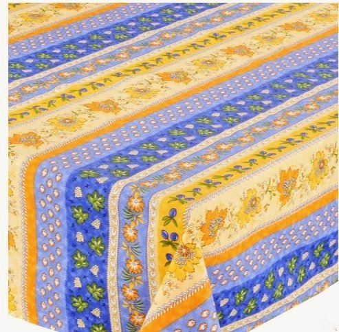 Le Cluny Monaco Blue Coated Provencal Tablecloth | Easy-Care Cotton | Multi-Size