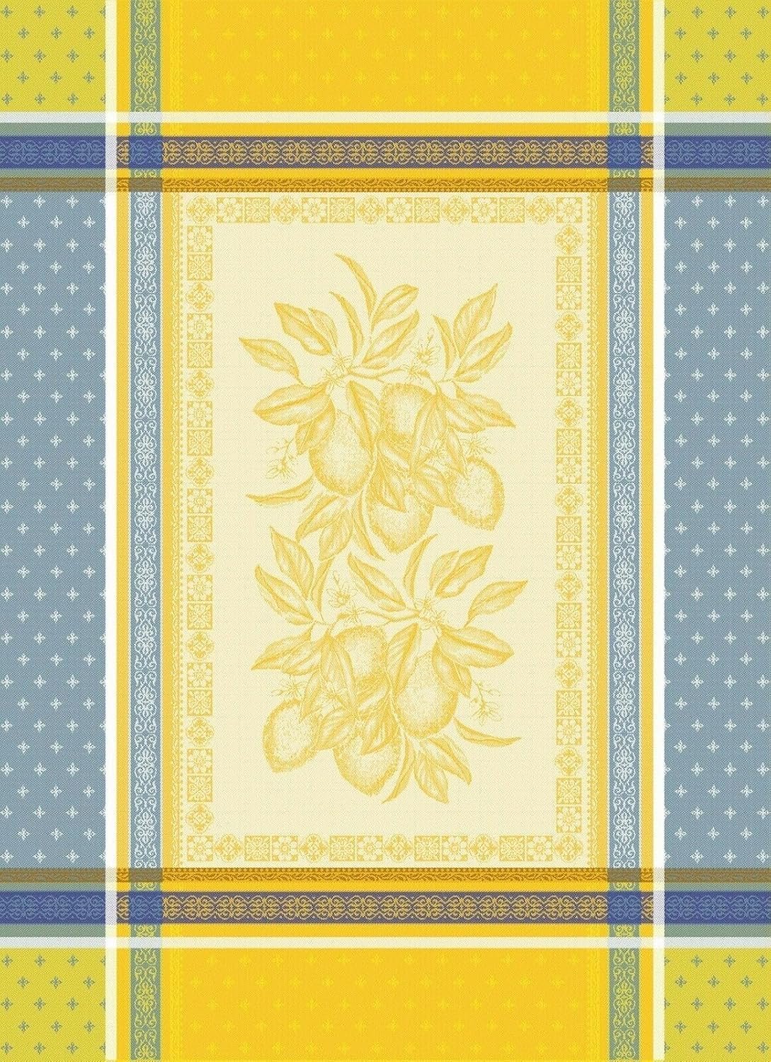 TABLUXE LINENS French Jacquard Kitchen Towel Yellow Lemon Set-2 Home Everyday Dish Towel 100% Cotton (20x27) French Table Yellow/Blue Quality and Durable Dish-Towel