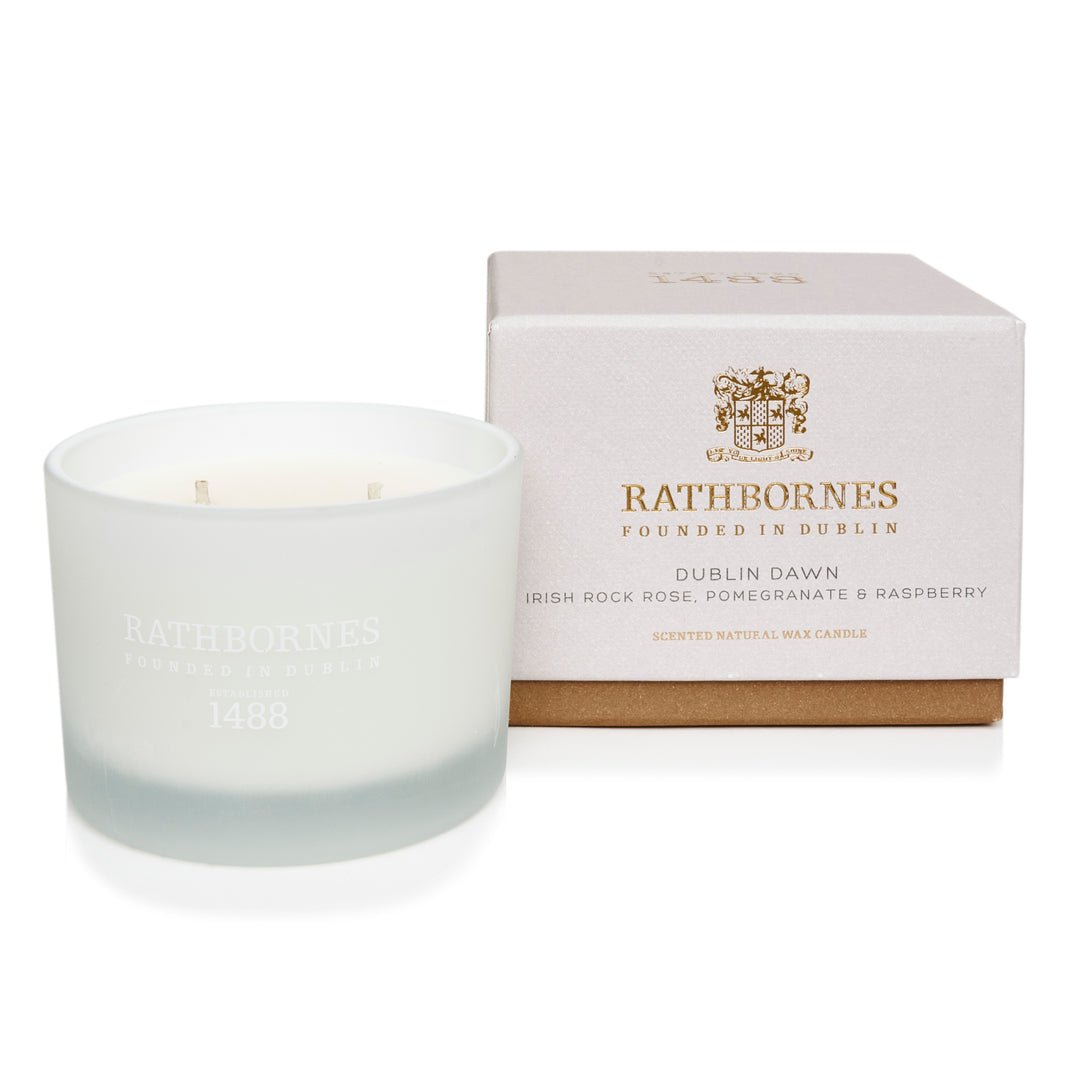 Rathbornes Dublin Dawn Irish Rock Rose Davana and Raspberry candle