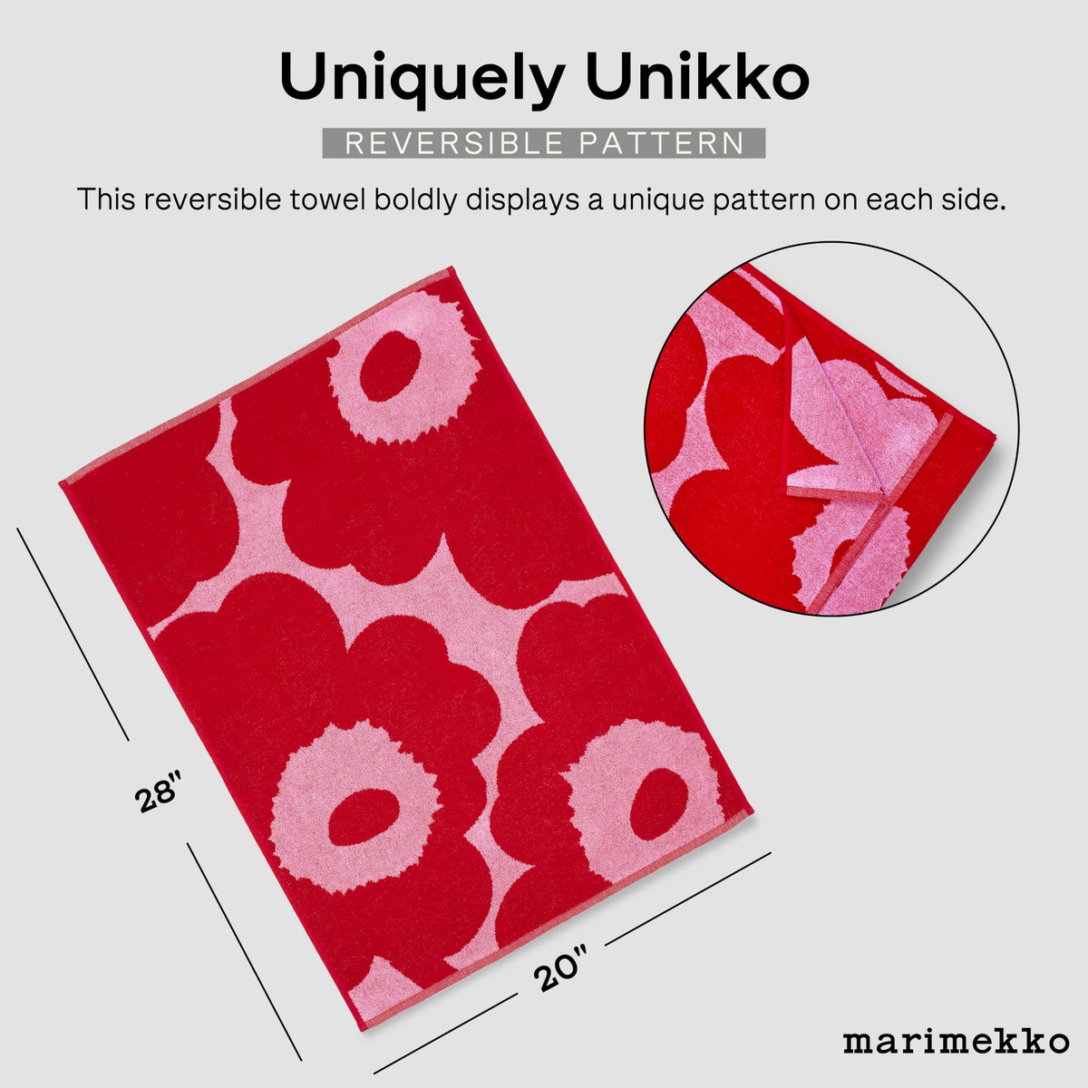 MARIMEKKO Unikko Terry Cotton Hand Towel (Ivory) – Floral Patterned Hand Towels – 28 in x 20 in
