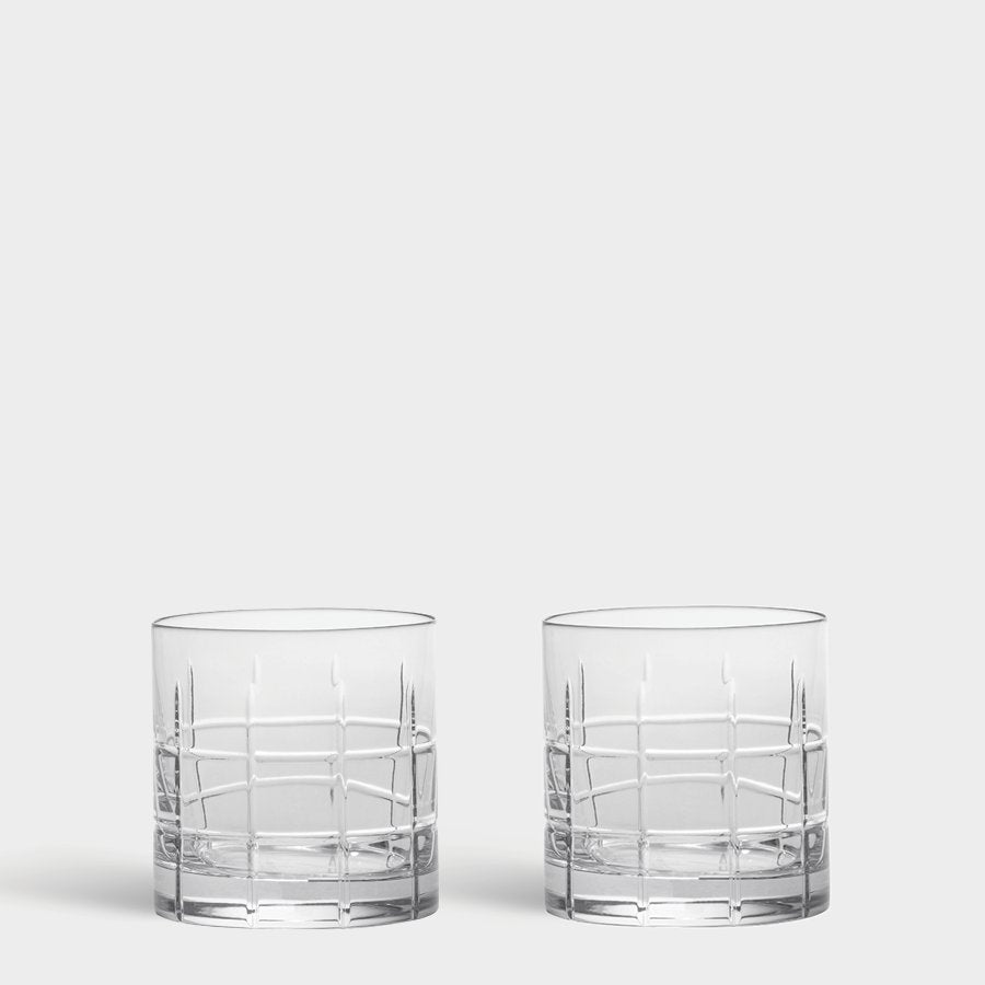 Orrefors Street Double Old Fashioned Glasses set of 2 in crystal