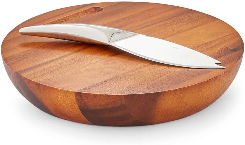 Nambe Harmony Charcuterie & Cheese Board with Knife | Made of Acacia Wood and Stainless Steel