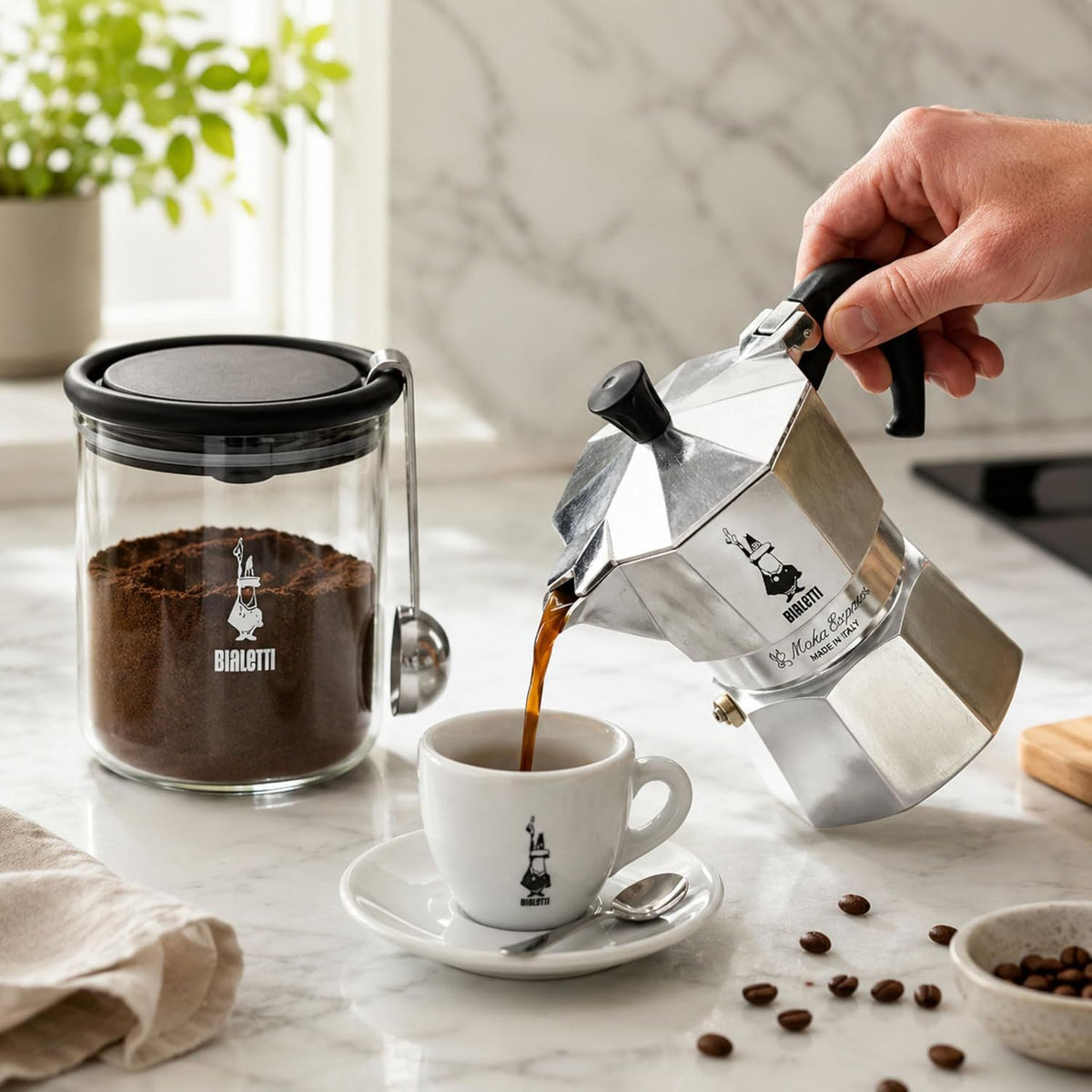 Bialetti Smart Coffee Jar Glass Airtight Canister | 8.8 oz | with Spoon