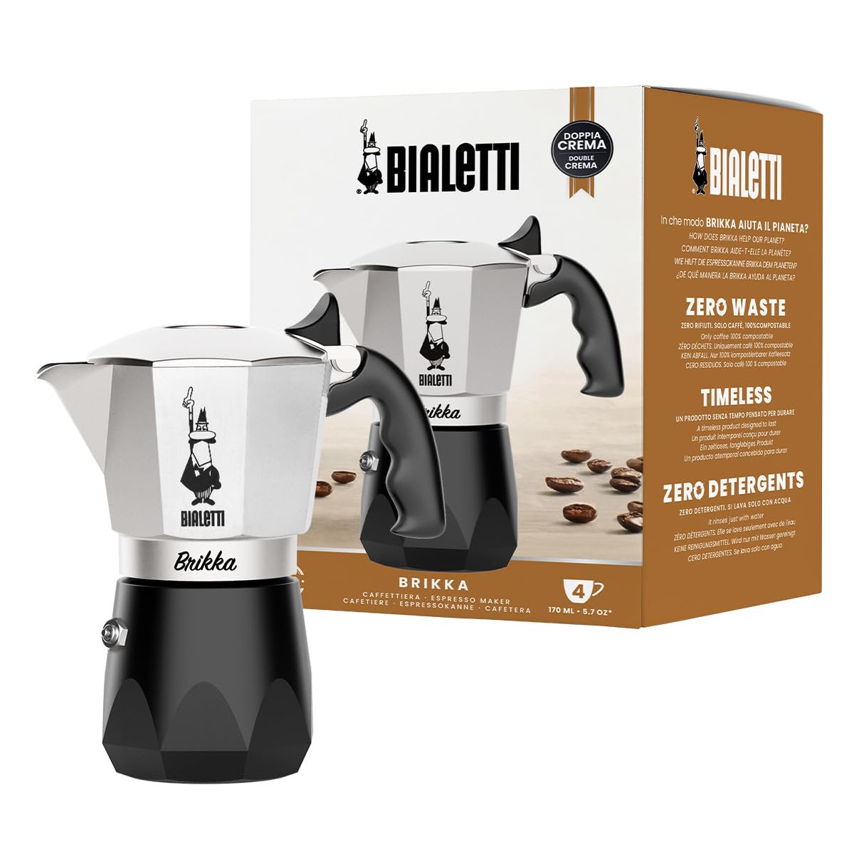 Bialetti Bricca 4-Cup Open-Fire Coffee Maker, Espresso Moka Express