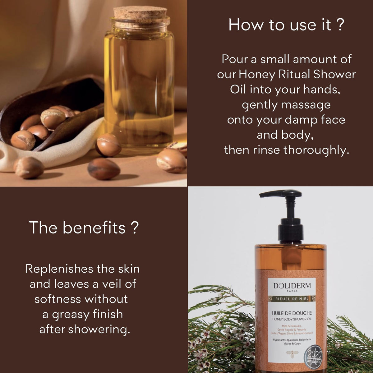 Doliderm Paris - Rituel de Miel - Honey Creamy Shower Gel, 33.8 Fl Oz Nourishing & Gentle Honey Soap for Radiant Skin