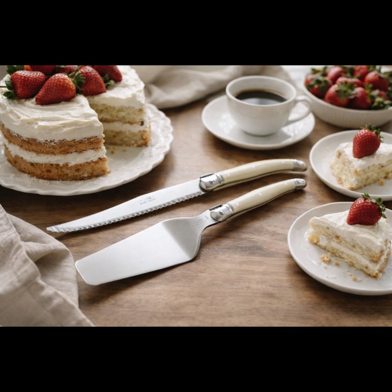 Laguiole Andre Verdier Debutant Pastry Set-2 Knife and Tart Server Ivory Handle and Stainless Steel