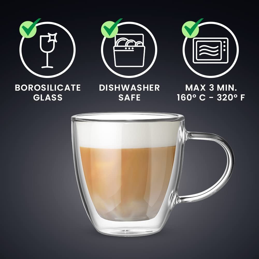 Bialetti Capri double wall glass cups close-up thermal insulation floating effect Mediterranean inspired
