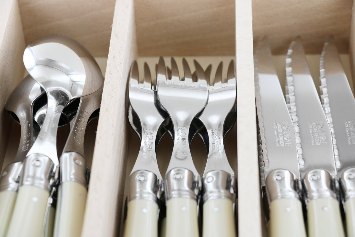André Verdier Laguiole Debutant 24pc Flatware Set | Ivory | 6 Place Settings