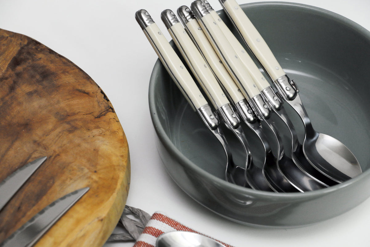 Andre Verdier Laguiole Debutant Flatware Set 4 Piece Place Setting | Service for 6 (24 Pieces) | Ivory Handle