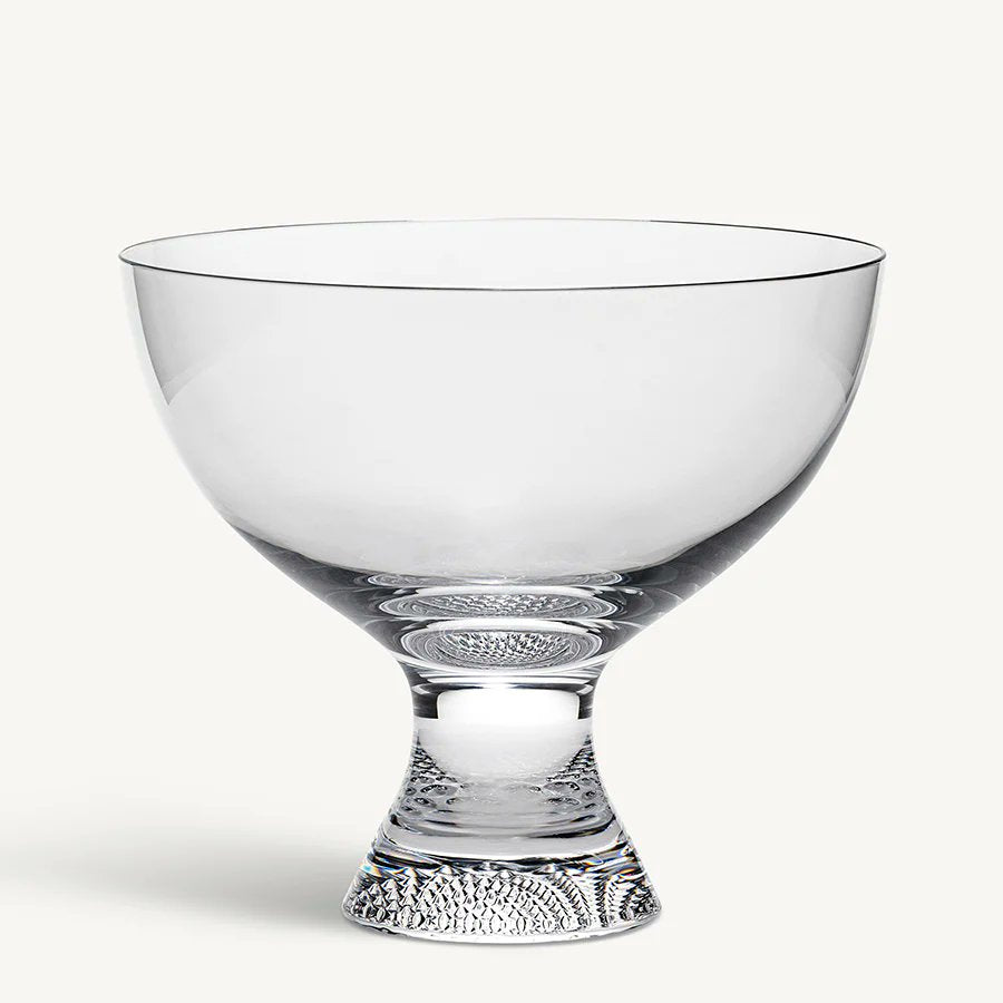 Kosta Boda Limelight footed bowl in clear crystal by Göran Wärff – handmade in Sweden with light-reflecting textured base