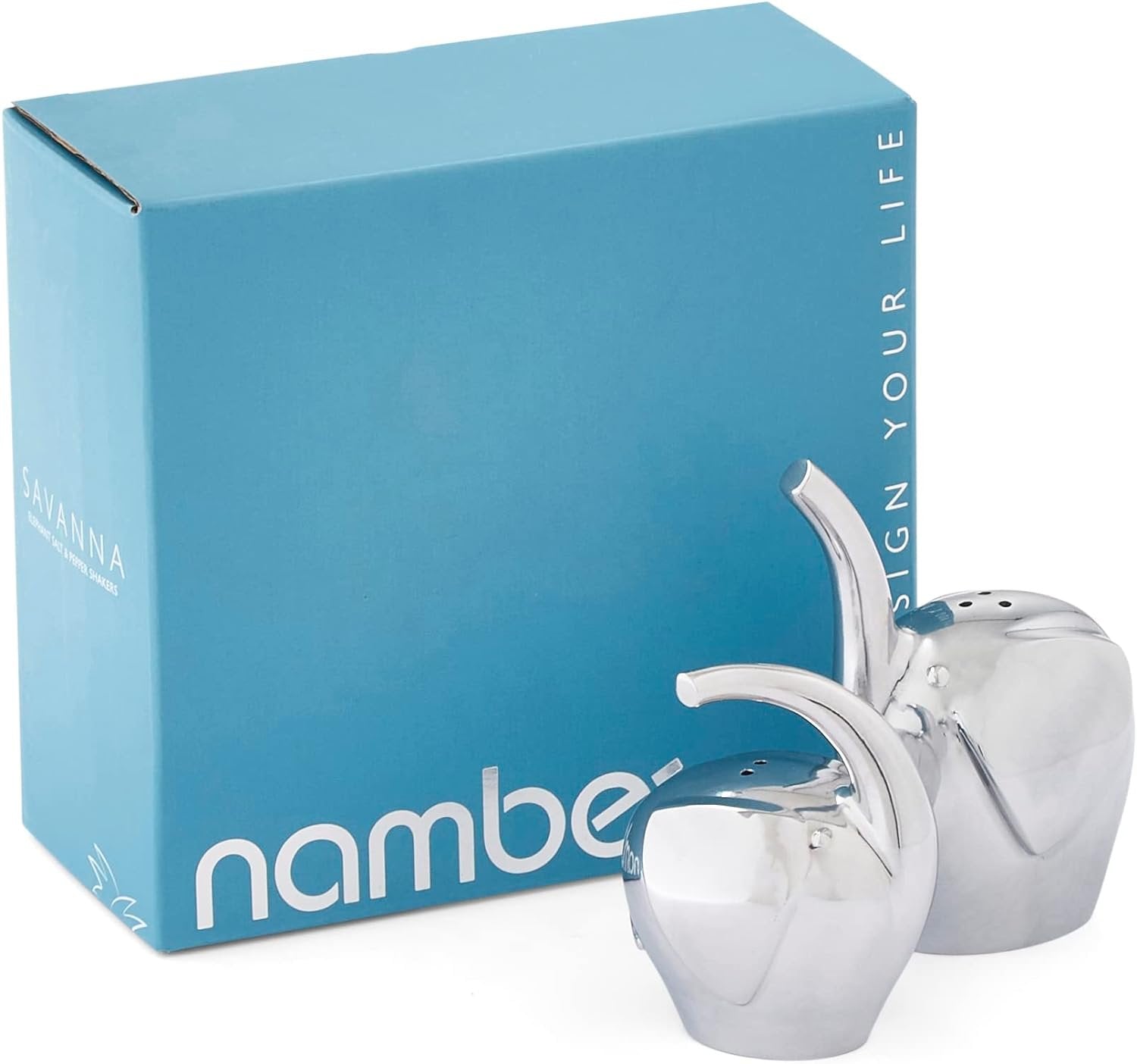 Nambe Savanna Collection Elephant Salt & Pepper Shakers Packaging and box
