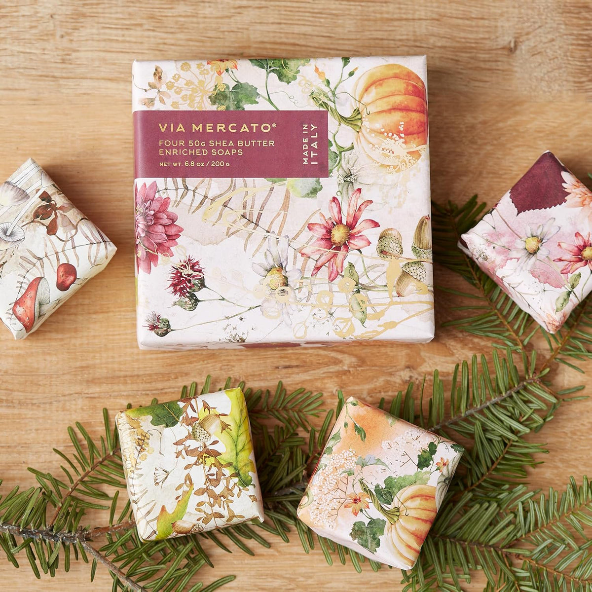 Via Mercato Autunno soap gift set 4x50g pumpkin spice applewood bourbon honey crisp fall Italy wrapped
