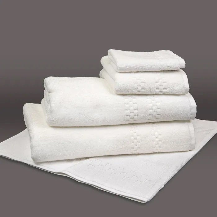 Garnier-Thiebaut White Towels Set 6 Pieces (2-Bath 2-Hand 2-Face Towel ) Mini-Squares Design