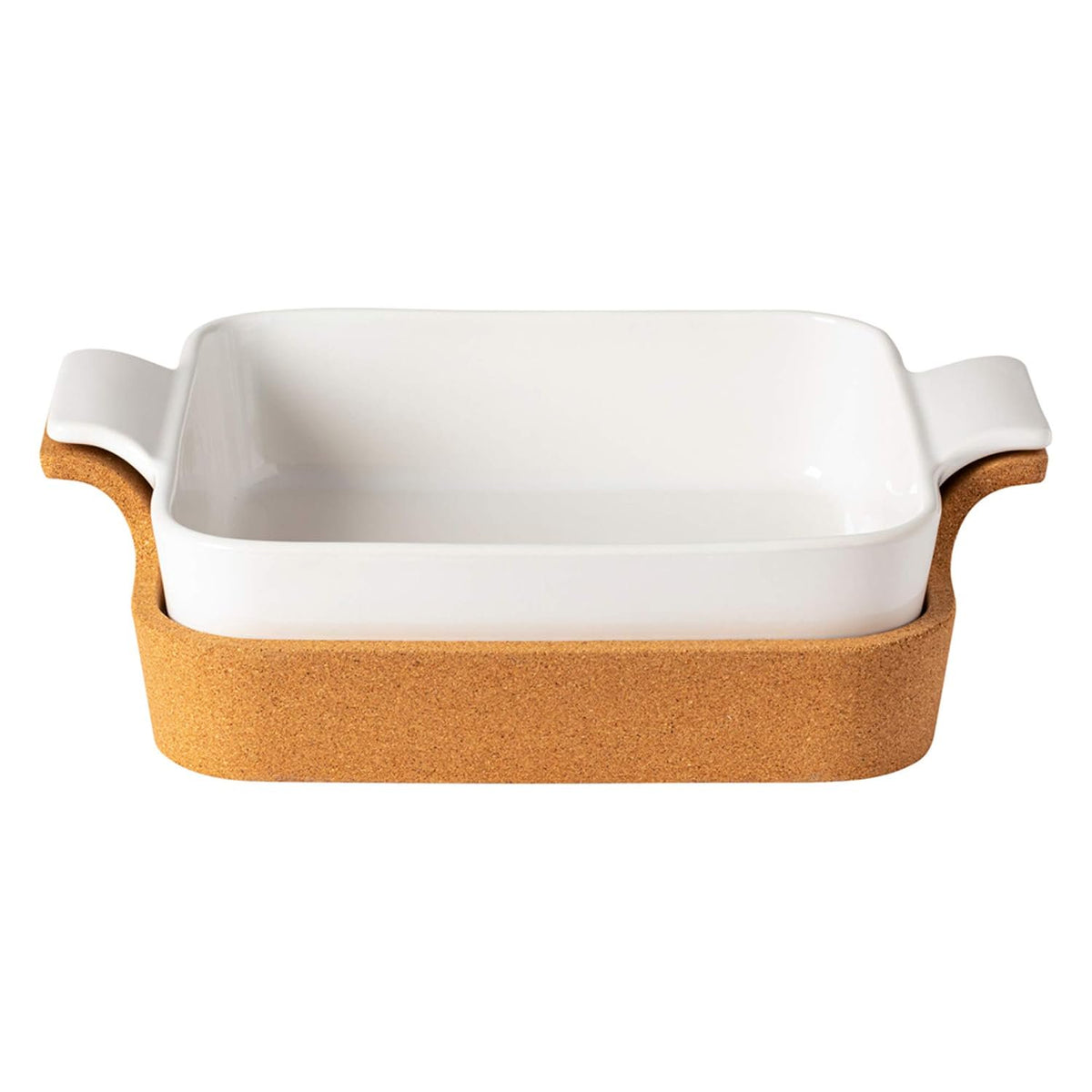 Casafina Ceramic 10" Square Baker with Cork Tray - Ensemble Collection, White | Oven & Dishwasher Safe Bakeware | Food Safe Glazing | Restaurant Quality Dinnerware