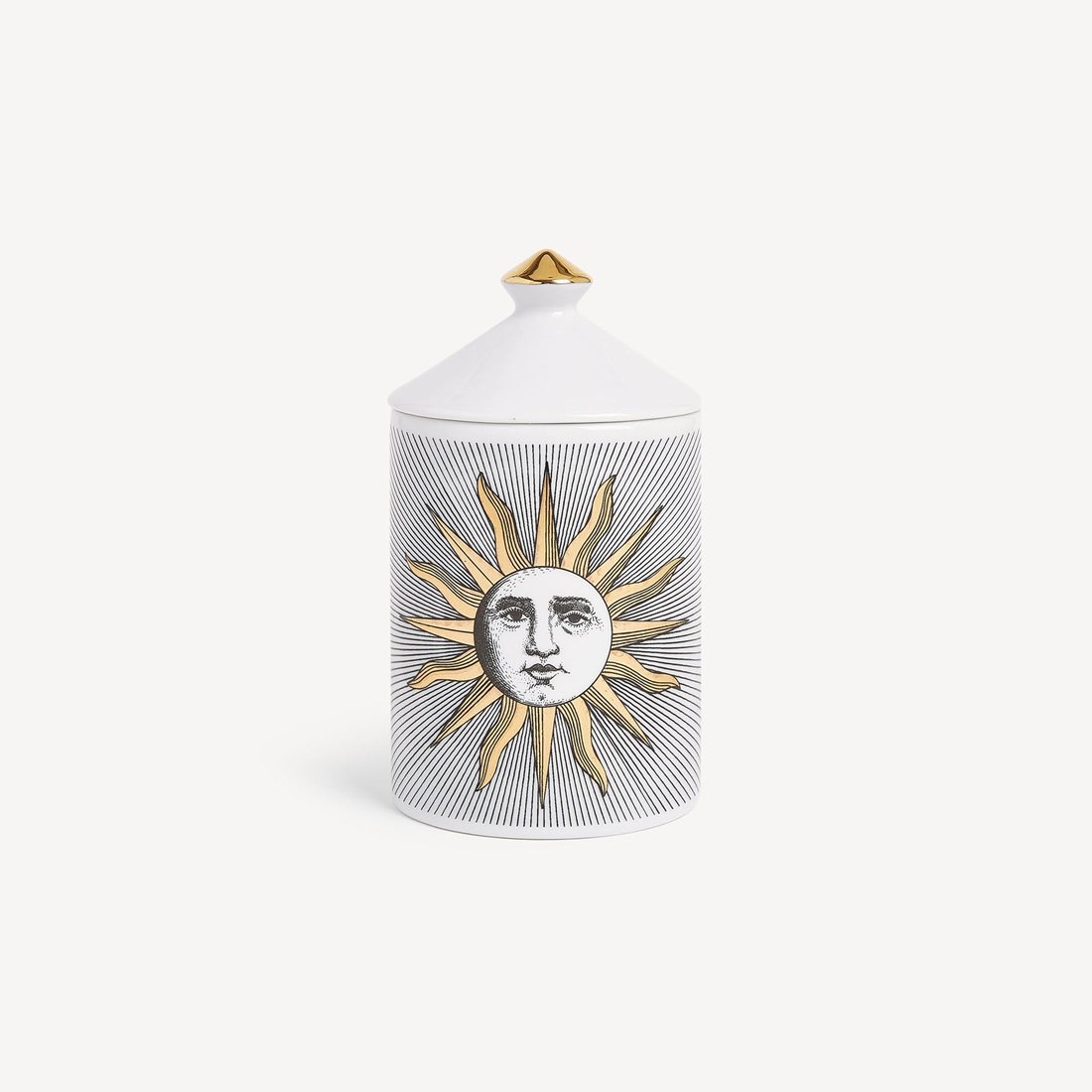 Fornasetti Scented Candle Soli / Sun Decor Aromatic Luxury Candle in a Luxury Vessel Immaginazione Fragrance Woody Noted Small