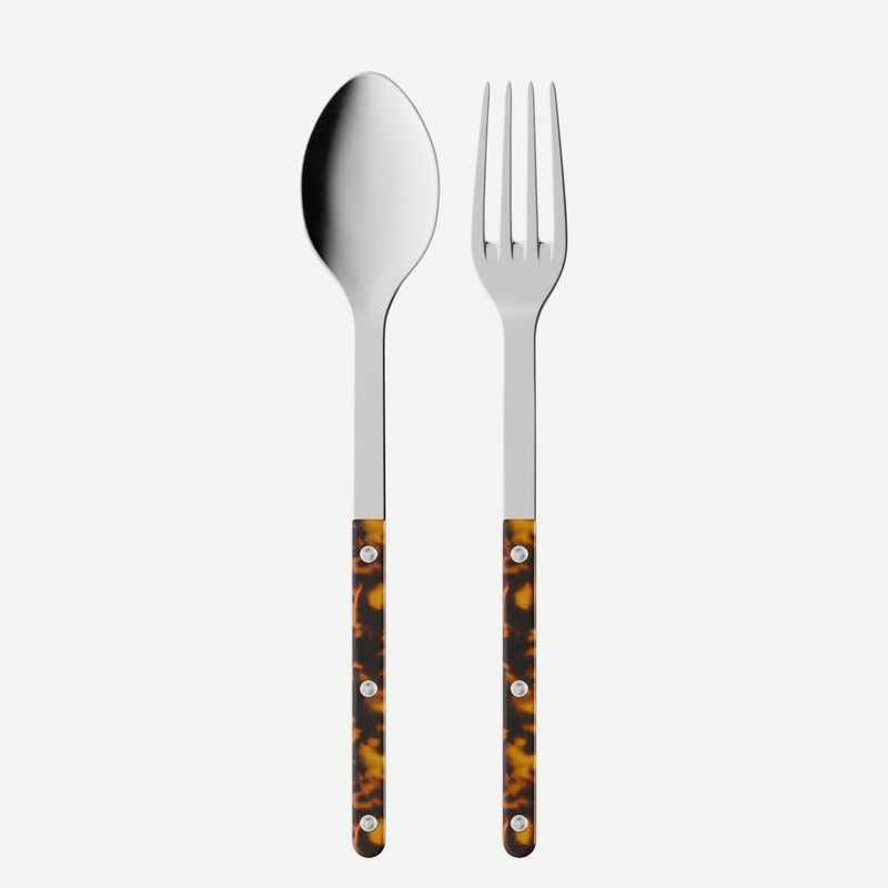 SABRE PARIS - 4-Piece Serving Set - Faux Tortoise - Bistrot Collection - 2 Serving Flatware, Serrated Pie Server, Large Cheese Knife - Stainless Steel & Nylon - Dishwasher Safe - Brilliant Finish