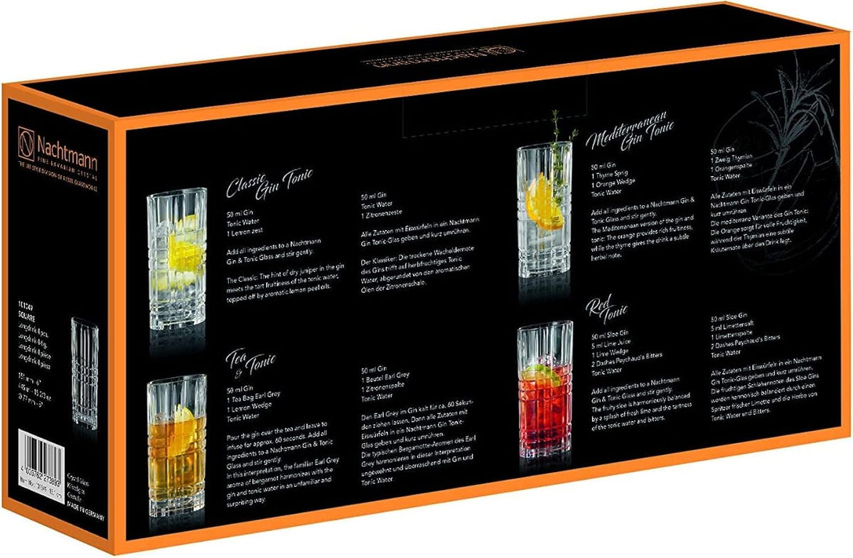 Nachtmann Square Long Drink Glass | Crystal Glass | Set of 4