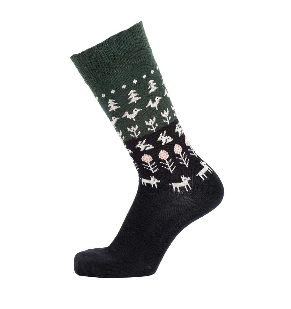 Bengt & Lotta Merino Wool Black & Green Socks "Nature" | Large