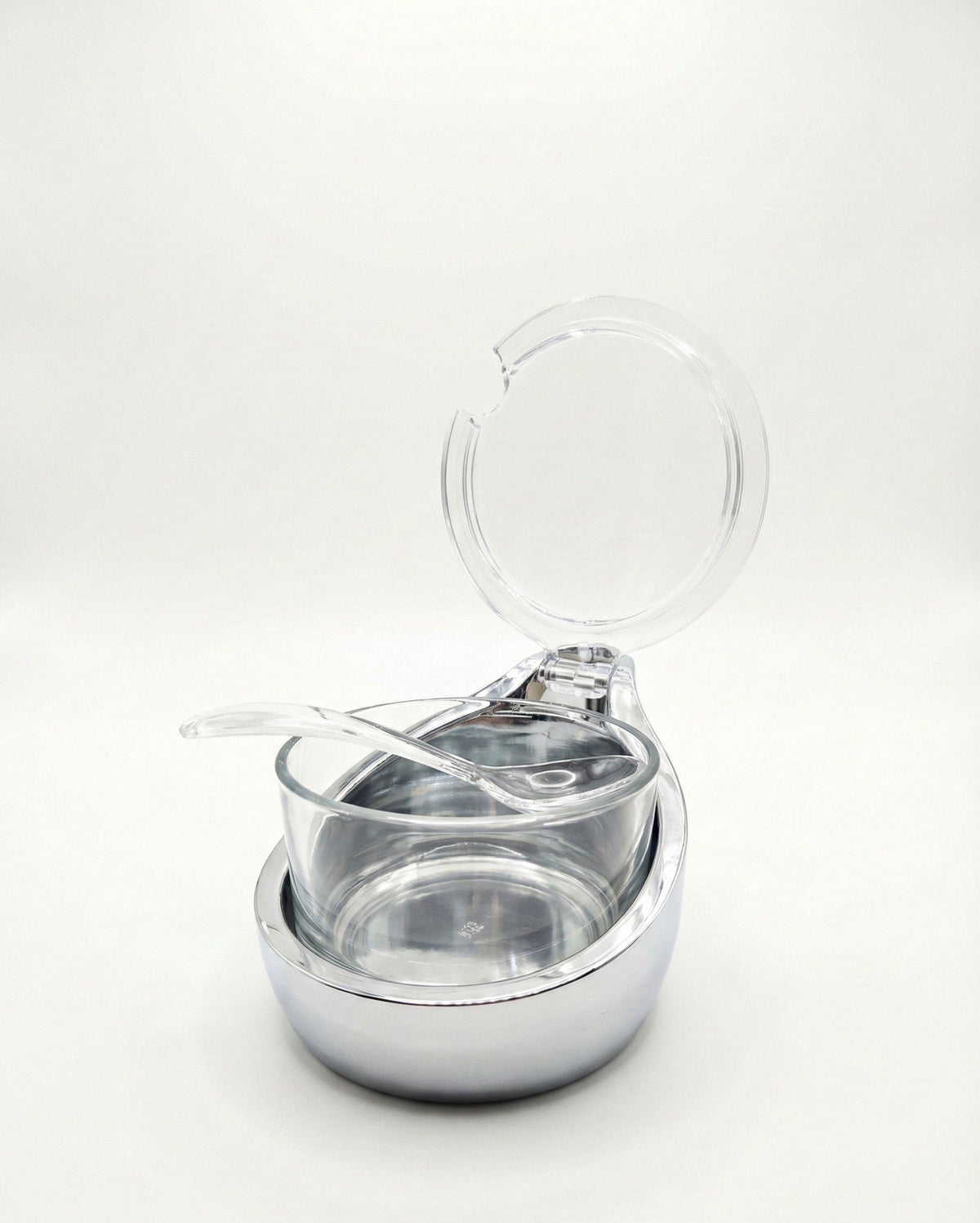 Guzzini, Two Tone Parmesan Server with Teaspoon Chrome and Glass, Everyday used for Parmesan Cheese, Preserve Jar and Sugar Bowl