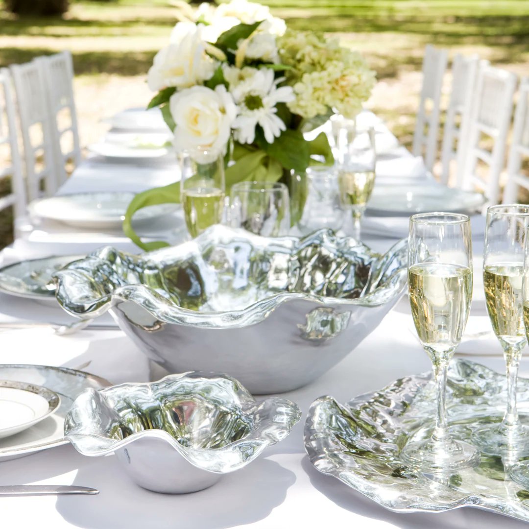 Beatriz Ball VENTO Alba Large Silver Bowl Wave Design Entertaining Centerpiece