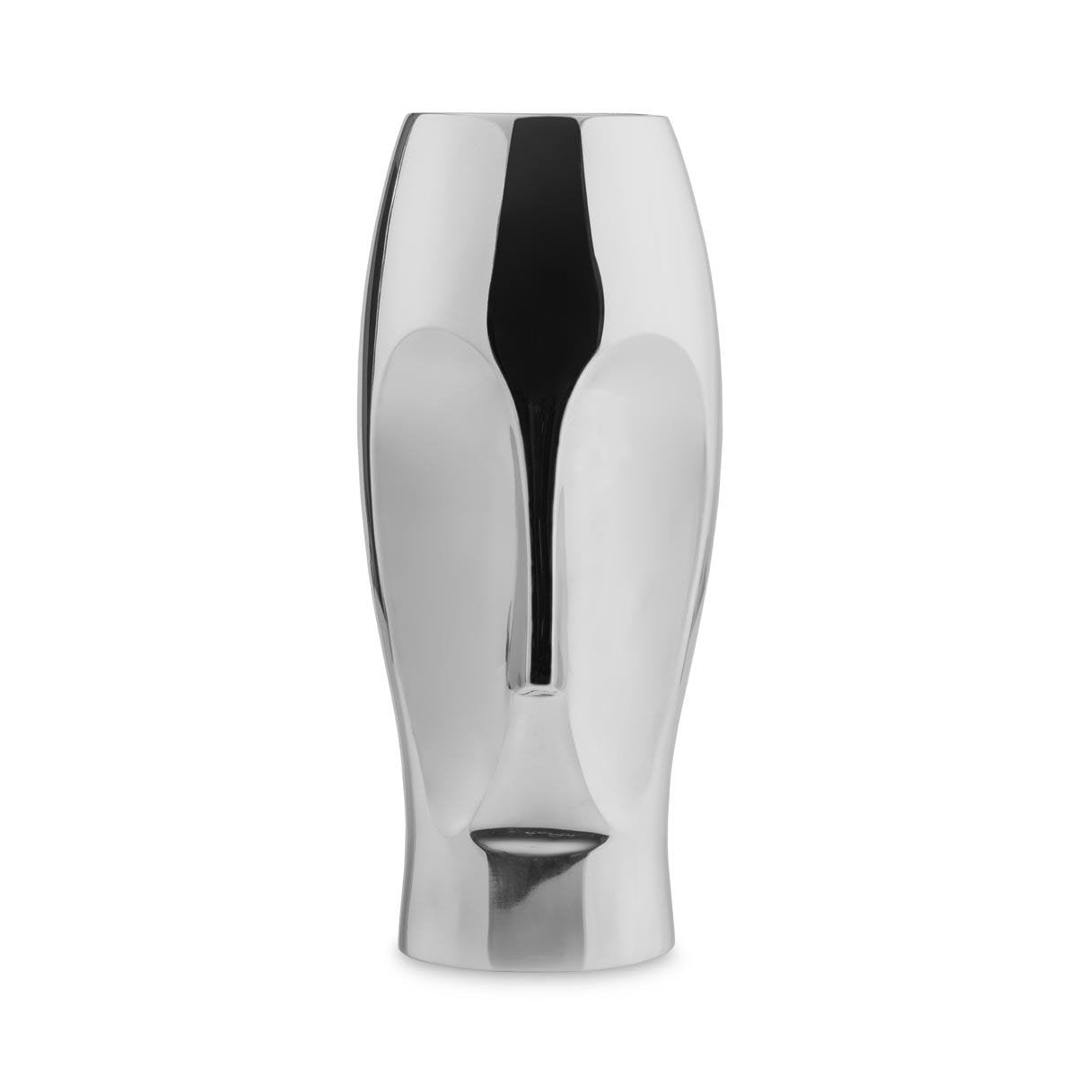 Nambe Face Vase | Cute and Unique Flower Vase | 13in, Silver, Metal Alloy Tall Flower Vase for Living Room, Dining Room, Tabletop Centerpiece | Statement Decoration for Office