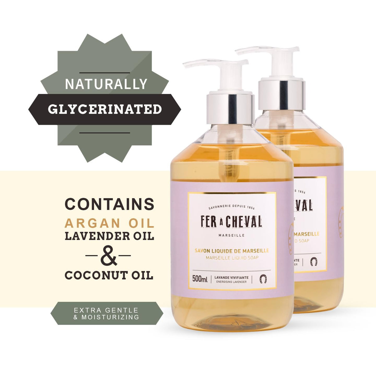 Fer à Cheval Marseille Liquid Soap | Sweet Almond & Coco Oil | Set of 2 (500ml)