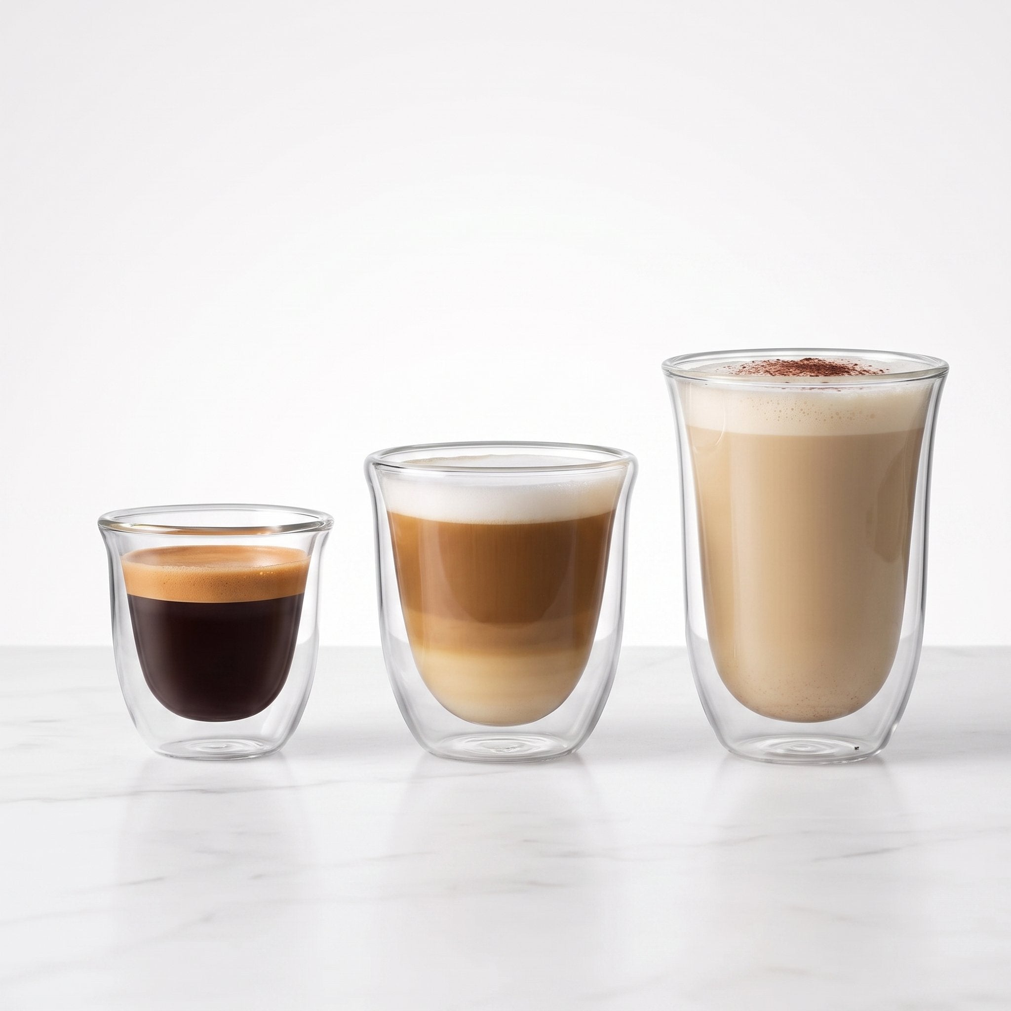 Bialetti Firenze double wall glass cups three sizes comparison espresso cappuccino latte