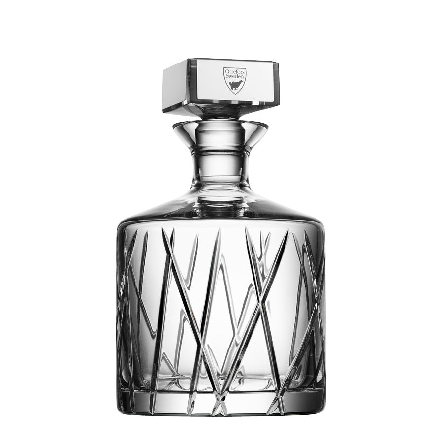 Orrefors City Decanter close-up showing criss-cross cut detail