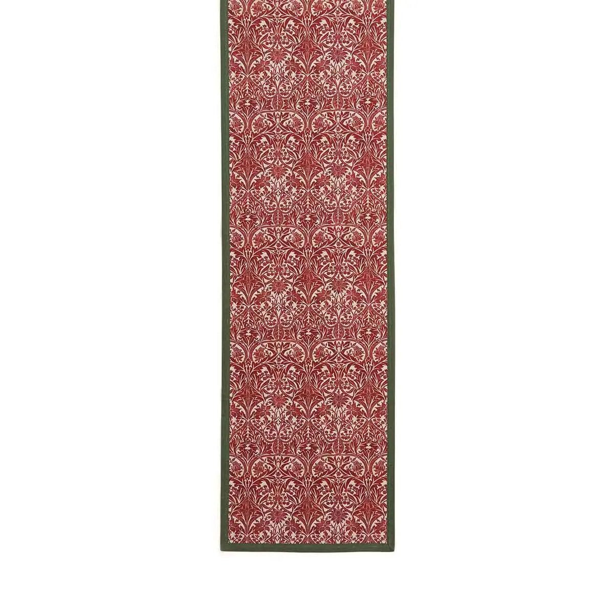 Spode Morris & Co. Bluebell Table Runner | 100% Cotton | Red | 14 x 98 Inch
