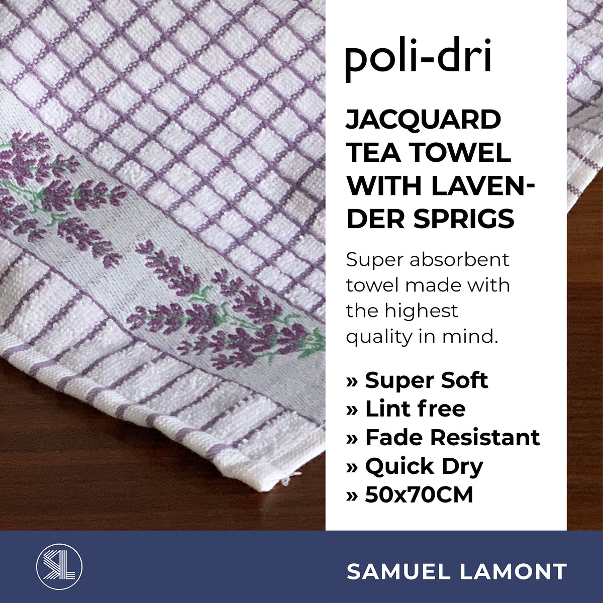 Poli-Dri Kitchen Towel Lavender Sprig  Pack-2 White/Lavender by Samuel Lamont