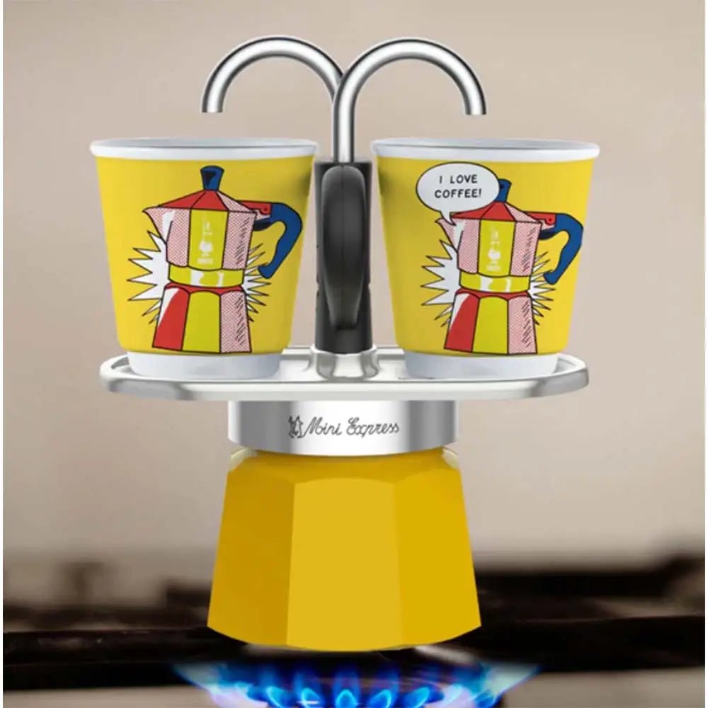 Bialetti - Mini Express Lichtenstein: Moka Set (Coffee Maker 2-Cup (2.8 Oz), Yellow)