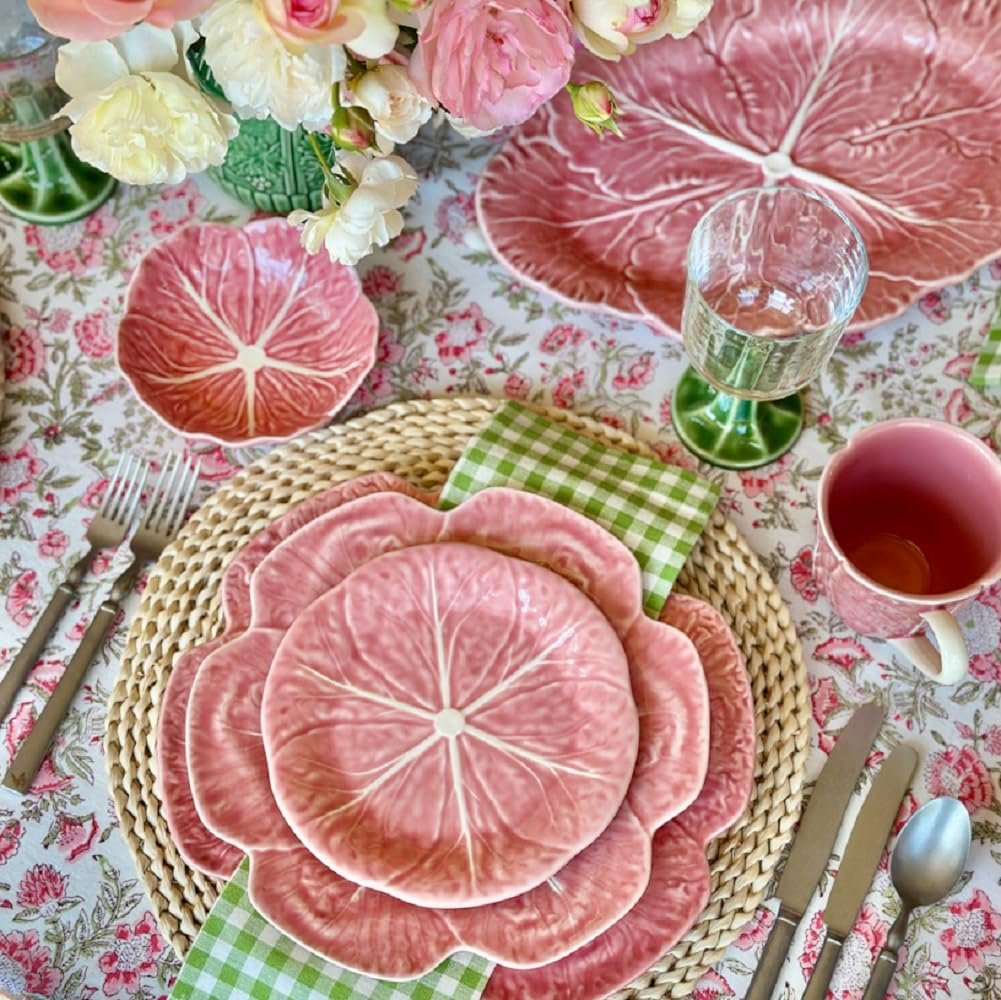 Bordallo Pinheiro Pink Cabbage Dinner Plates on a table setting