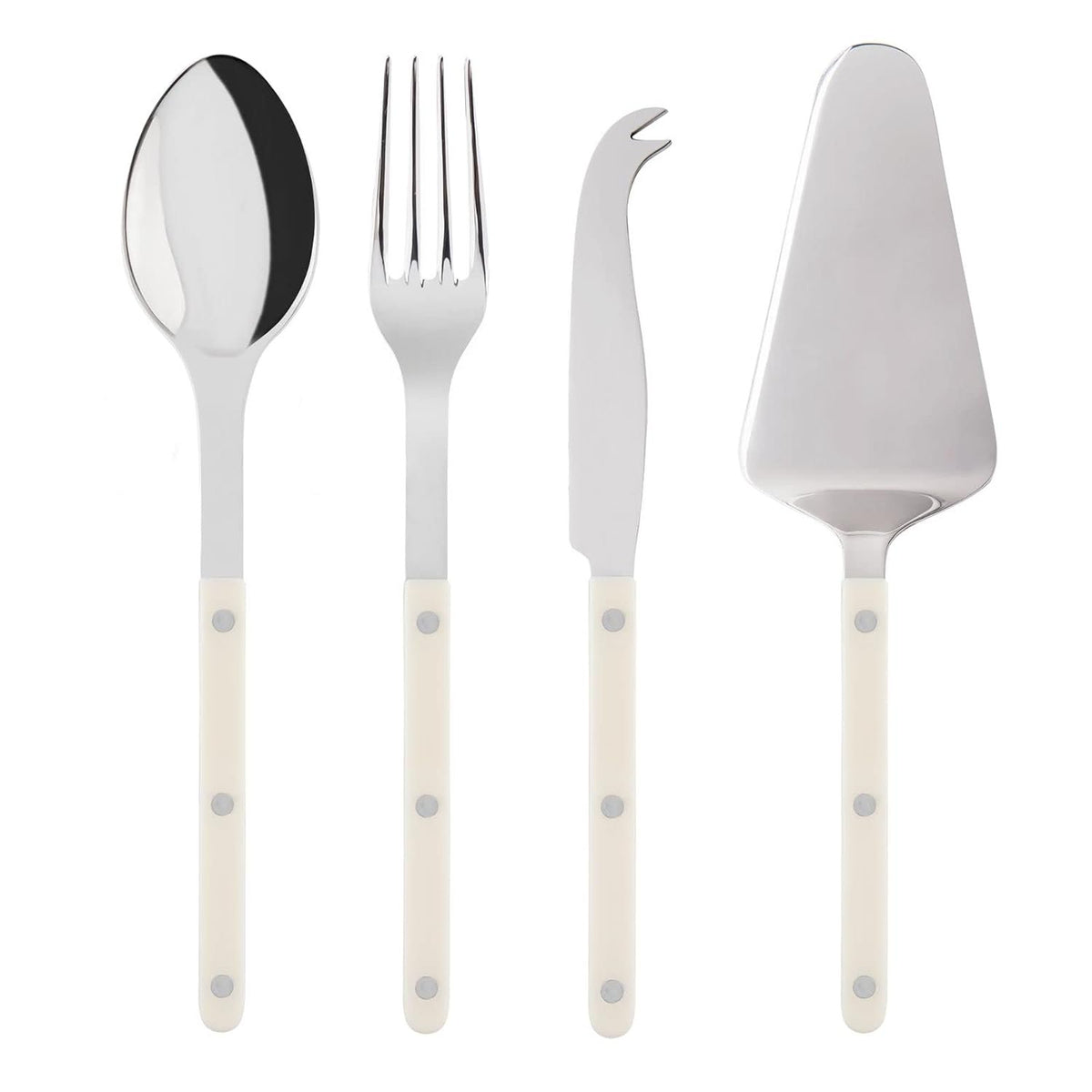 SABRE PARIS - 4-Piece Serving Set - Ivory - Bistrot Collection - 2 Serving Flatware, Serrated Pie Server, Large Cheese Knife - Stainless Steel & Nylon - Dishwasher Safe - Brilliant Finish