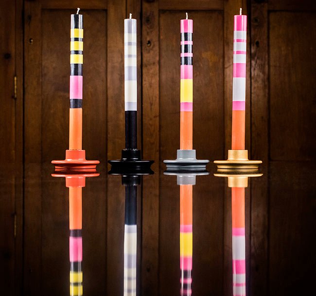 British Colour Standard Striped Dinner Candles Mixed Pack of 4 | 10" | Black & Gray