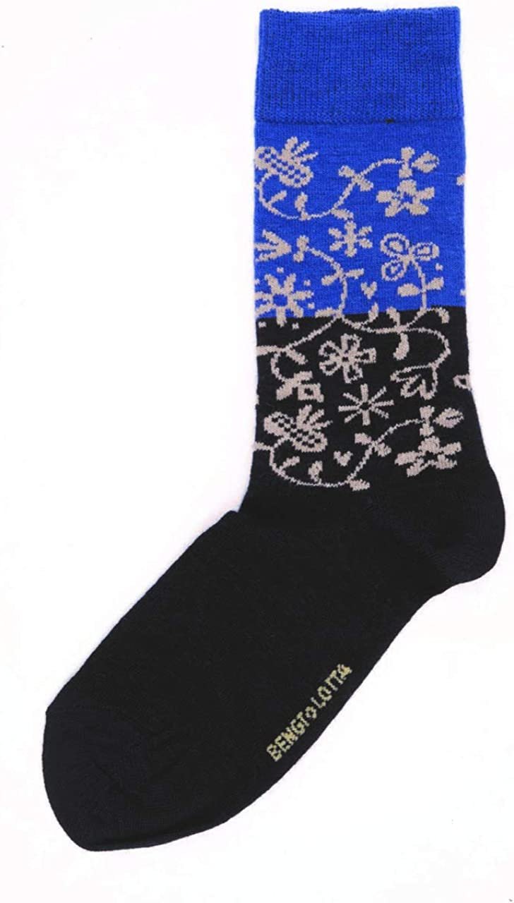 Merino Wool Socks -  Formal Casual Unisex Small (35-39) "GARDEN" Blue/Black by Bengt & Lotta