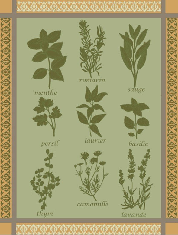 Kitchen Tea Towel Fine European Linens Jacquard 100% Cotton "Herbs" (20x28")