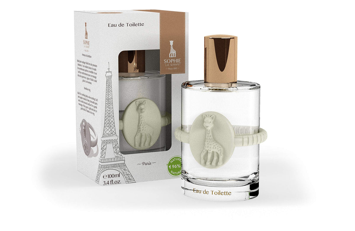 Sophie la Girafe Eau de Toilette 100ml – Gentle Fragrance for Mothers and Children (over 5 years) – 96% Natural Ingredients – Vegan – Made in France – With Soothing Teething Ring | Lemon Peach and Orange Blossom Scents