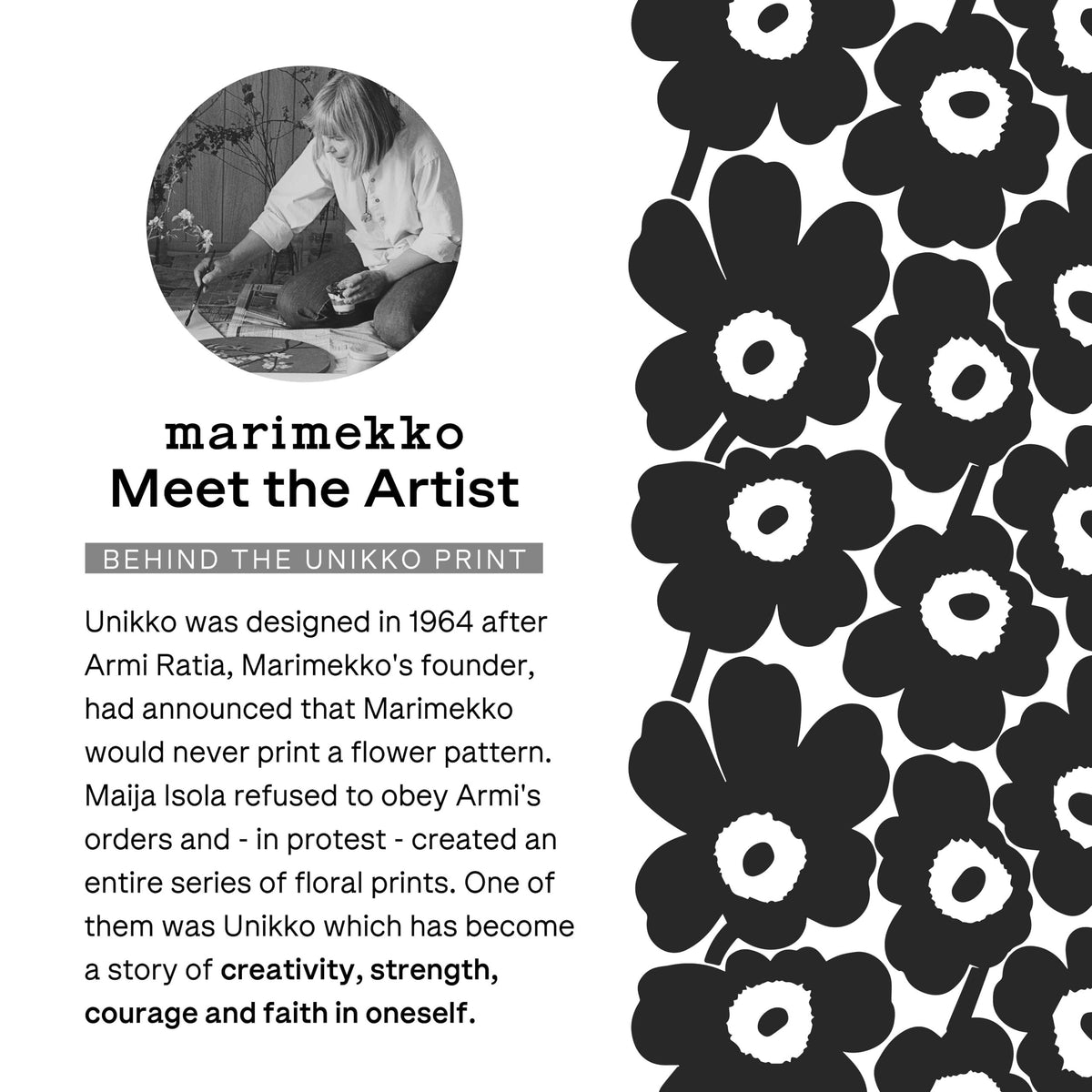 MARIMEKKO Unikko Terry Cotton Hand Towel (Dark Blue) – Floral Patterned Hand Towels – 28 in x 20 in