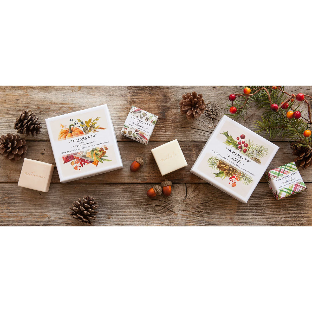 Via Mercato Autunno autumn soap gift set styled on rustic fall table seasonal holiday gift