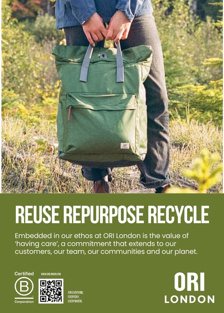 Close-up of durable yellow backpack with chunky zippers and recycled materials