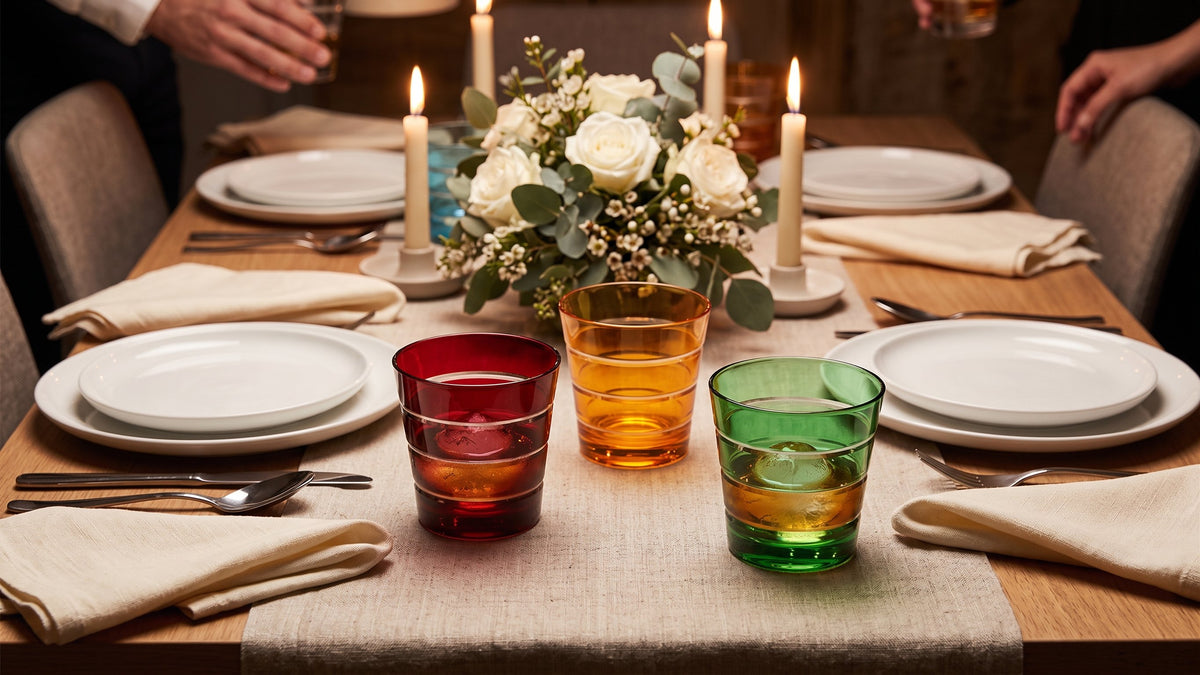 Deshoulières Mixed Color Whiskey Glass Set | Double Old Fashioned | Set of 6