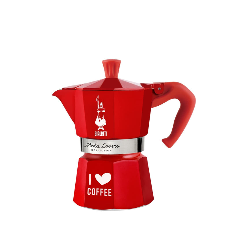 Bialetti Moka Express 3 Cup Stovetop Espresso Maker – I Love Coffee Limited Edition Red