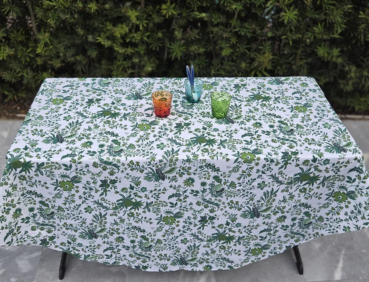 TABLUXE LINENS Provence 70-Inch Round Tablecloth French Coated Cotton Easy Care Green Versailles