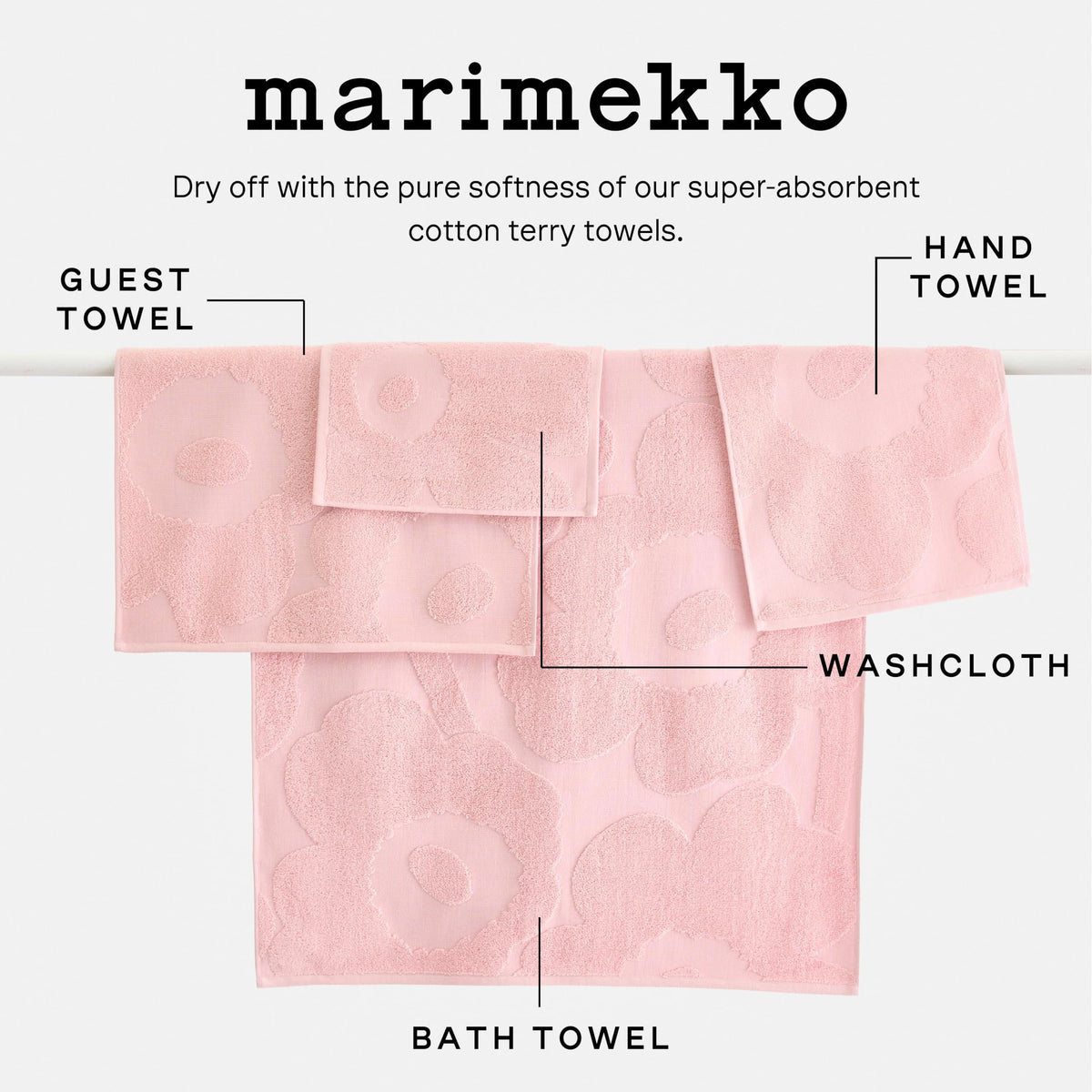 MARIMEKKO Unikko Terry Cotton Hand Towel (Dark Blue) – Floral Patterned Hand Towels – 28 in x 20 in