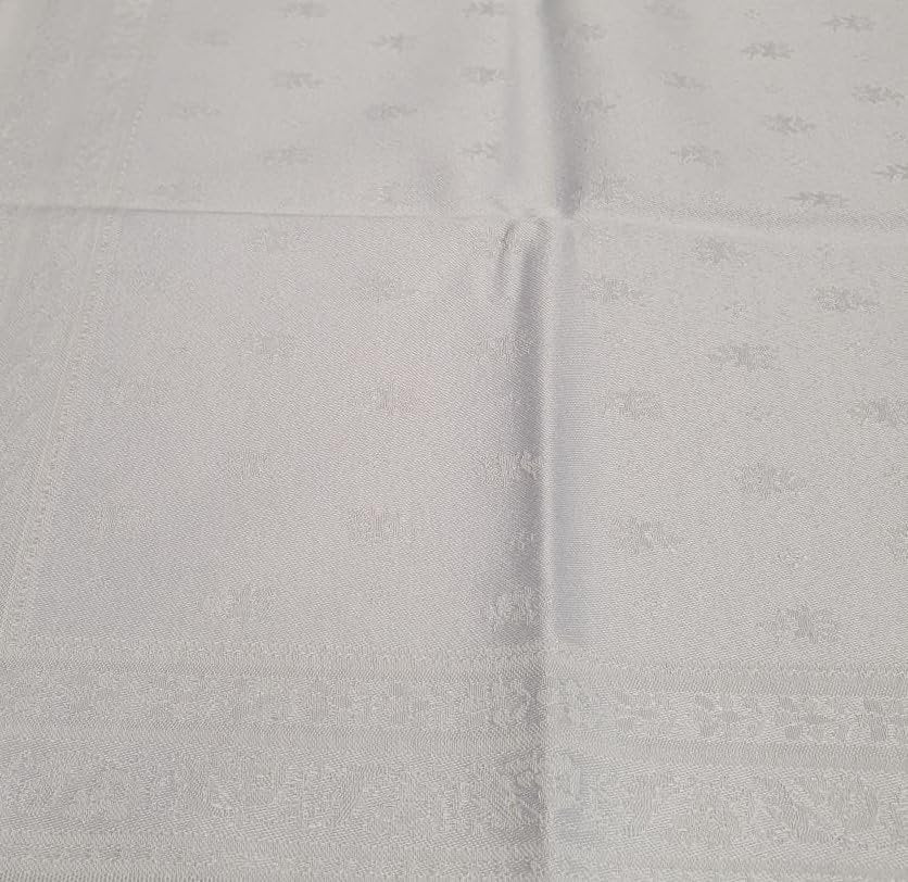 TABLUXE LINENS Jacquard Rectangular Tablecloth - 63x138 inch - Spill-Resistant Luxury Linen French Provence Tablecloth (Blue, Ecru, Gray, White)