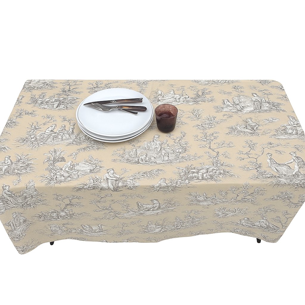 Tabluxe Linens Versailles Coated French Round Tablecloth | 70"D | Cream & White
