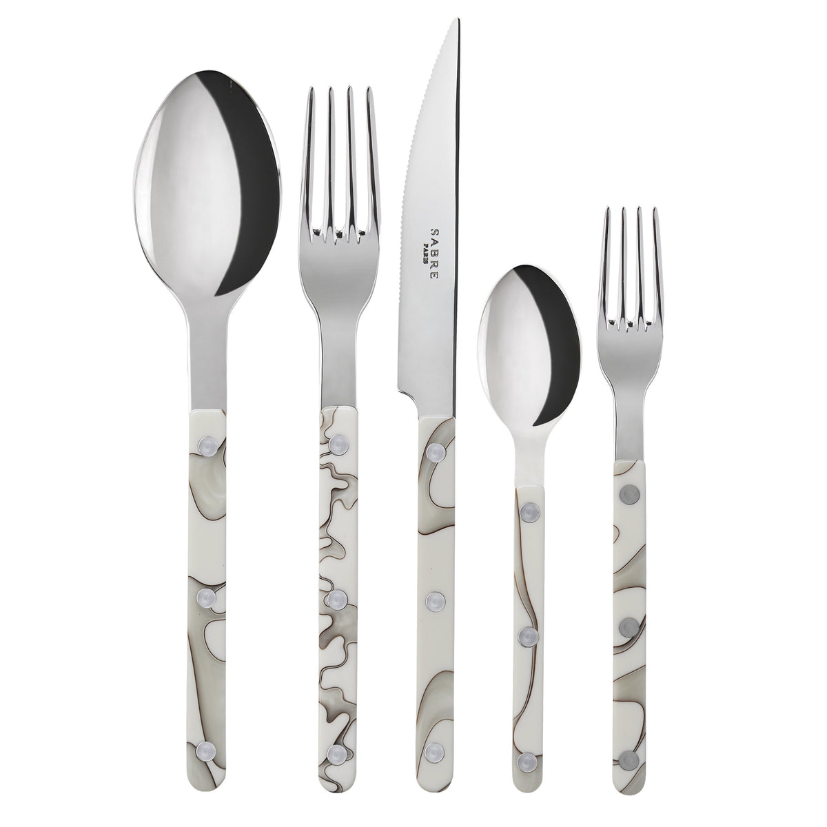 Bistrot Flatware Set 5 Piece Place Setting | Service for 4 (20 Pieces) | Shiny Dune Ivory