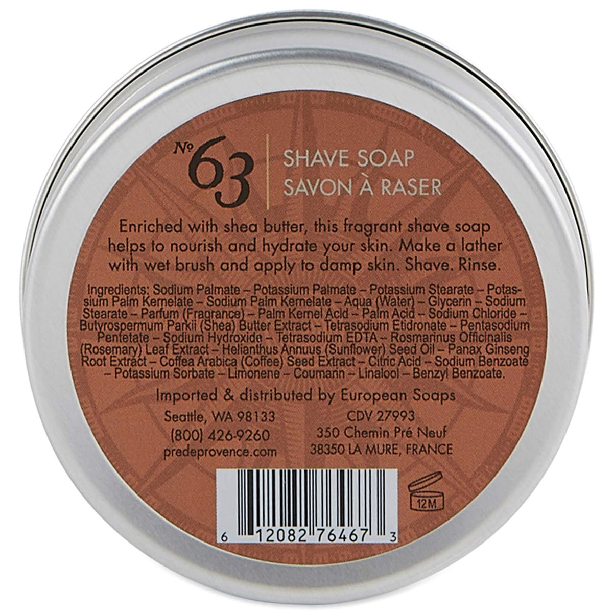 Pre de Provence No. 63 Men's Shave Soap | Tin | 150g